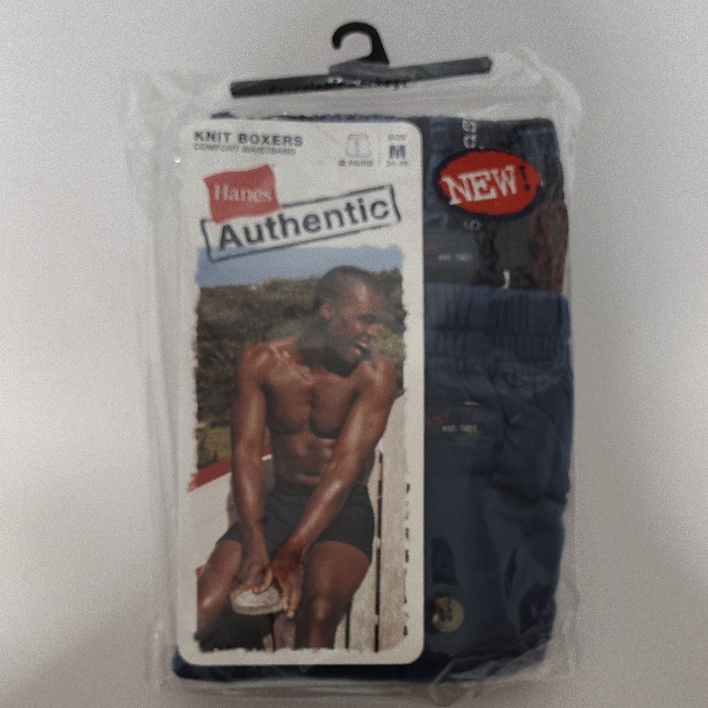 Vintage 2002 Hanes Authentic Blue Knit Men's Boxers 2 Pack Size 34-36